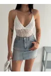 Kadın Dantel Detaylı Derin Dekolte Body Şık Kolsuz Yazlık Bodysuit - Beyaz Kadın Dantel Detaylı Derin Dekolte Body Şık Kolsuz Yazlık Bodysuit - Beyaz