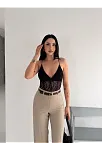 Kadın Dantel Detaylı Derin Dekolte Body Şık Kolsuz Yazlık Bodysuit - Siyah
