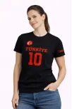 Kadın Türkiye Ay Yıldız Baskılı 10 Numara Forma Tişört Taraftar T-shirt - Siyah