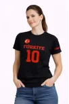Kadın Türkiye Ay Yıldız Baskılı 10 Numara Forma Tişört Taraftar T-shirt - Siyah