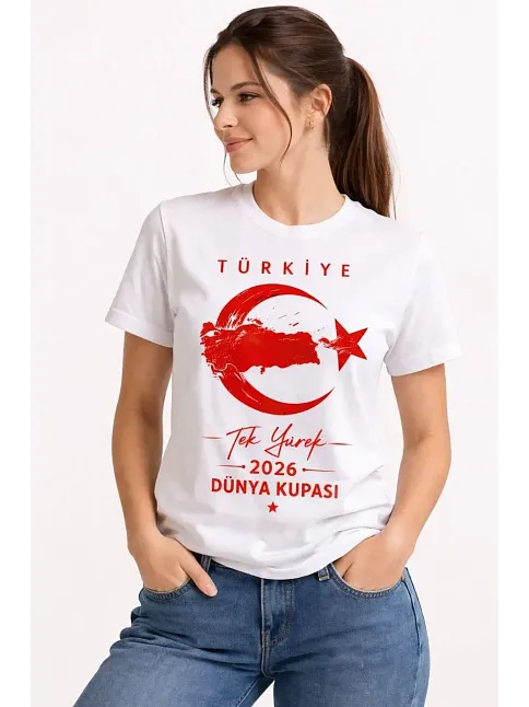 Kadın Türkiye Ay Yıldız 2026 Dünya Kupasi Taraftar Forma T-shirt - Beyaz Kadın Türkiye Ay Yıldız 2026 Dünya Kupasi Taraftar Forma T-shirt - Beyaz