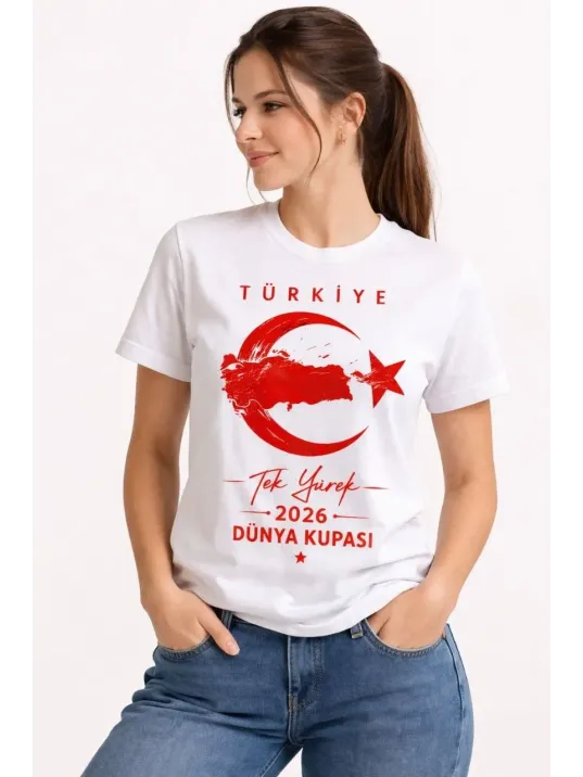 Kadın Türkiye Ay Yıldız 2026 Dünya Kupasi Taraftar Forma T-shirt - Beyaz Kadın Türkiye Ay Yıldız 2026 Dünya Kupasi Taraftar Forma T-shirt - Beyaz