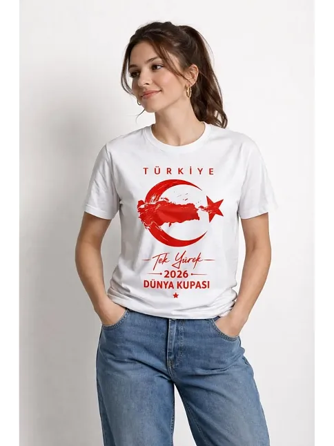 Kadın Türkiye Ay Yıldız 2026 Dünya Kupasi Taraftar Forma T-shirt - Beyaz Kadın Türkiye Ay Yıldız 2026 Dünya Kupasi Taraftar Forma T-shirt - Beyaz