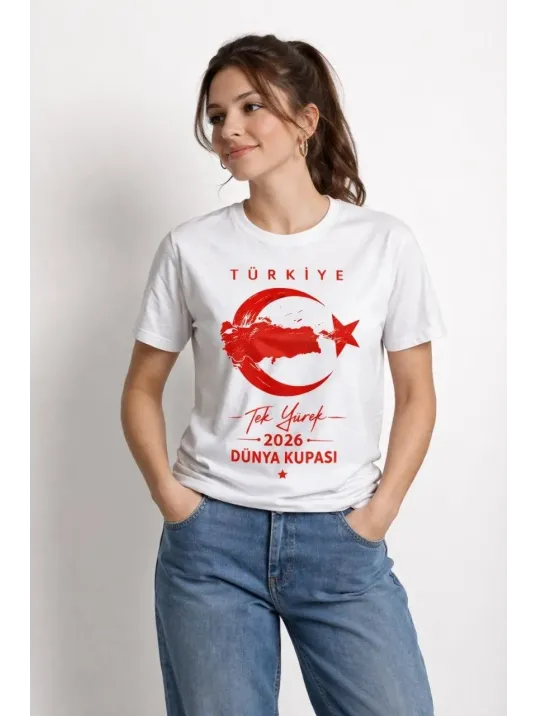 Kadın Türkiye Ay Yıldız 2026 Dünya Kupasi Taraftar Forma T-shirt - Beyaz Kadın Türkiye Ay Yıldız 2026 Dünya Kupasi Taraftar Forma T-shirt - Beyaz