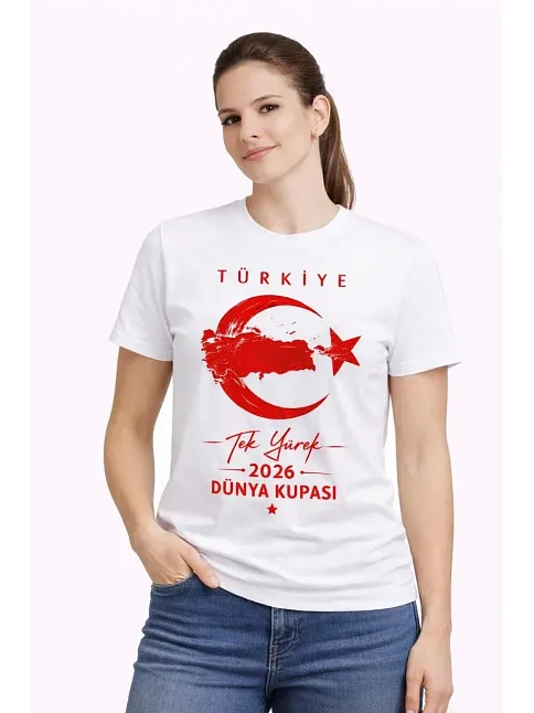 Kadın Türkiye Ay Yıldız 2026 Dünya Kupasi Taraftar Forma T-shirt - Beyaz Kadın Türkiye Ay Yıldız 2026 Dünya Kupasi Taraftar Forma T-shirt - Beyaz