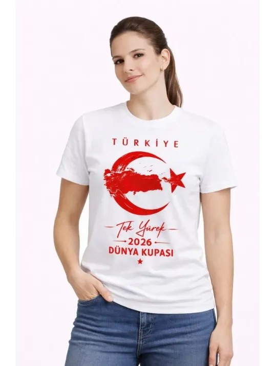 Kadın Türkiye Ay Yıldız 2026 Dünya Kupasi Taraftar Forma T-shirt - Beyaz Kadın Türkiye Ay Yıldız 2026 Dünya Kupasi Taraftar Forma T-shirt - Beyaz
