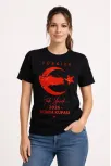 Kadın Türkiye Ay Yıldız 2026 Dünya Kupasi Taraftar Forma T-shirt - Siyah