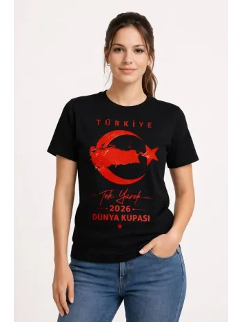 Kadın Türkiye Ay Yıldız 2026 Dünya Kupasi Taraftar Forma T-shirt - Siyah