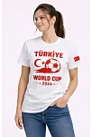 Kadın Türkiye World Cup 2026 Baskılı Tişört Futbol Temalı Forma T-shirt - Beyaz
