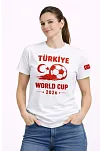 Kadın Türkiye World Cup 2026 Baskılı Tişört Futbol Temalı Forma T-shirt - Beyaz