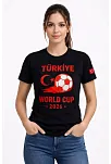 Kadın Türkiye World Cup 2026 Baskılı Tişört Futbol Temalı Forma T-shirt - Siyah