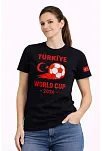 Kadın Türkiye World Cup 2026 Baskılı Tişört Futbol Temalı Forma T-shirt - Siyah