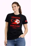 Kadın Türkiye World Cup 2026 Baskılı Tişört Futbol Temalı Forma T-shirt - Siyah