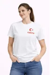 Kadın Türkiye Ay Yıldız Baskılı Taraftar Forma T-shirt - Beyaz