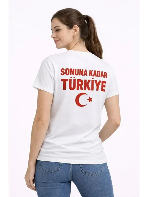 Kadın Türkiye Ay Yıldız Baskılı Taraftar Forma T-shirt - Beyaz