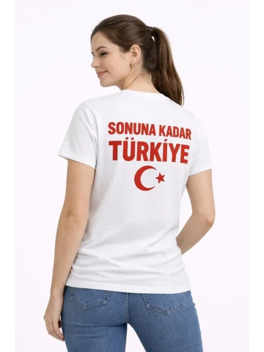 Kadın Türkiye Ay Yıldız Baskılı Taraftar Forma T-shirt - Beyaz