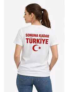 Kadın Türkiye Ay Yıldız Baskılı Taraftar Forma T-shirt - Beyaz