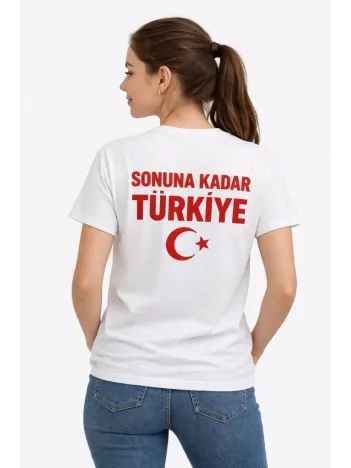 Kadın Türkiye Ay Yıldız Baskılı Taraftar Forma T-shirt - Beyaz