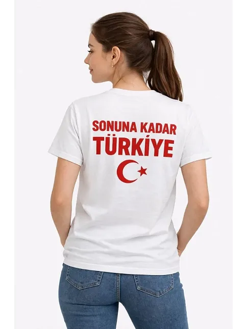 Kadın Türkiye Ay Yıldız Baskılı Taraftar Forma T-shirt - Beyaz