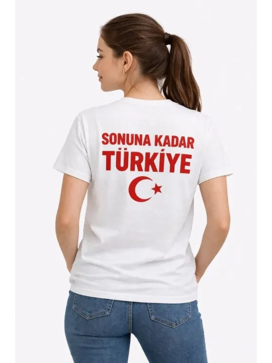 Kadın Türkiye Ay Yıldız Baskılı Taraftar Forma T-shirt - Beyaz