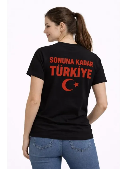 Kadın Türkiye Ay Yıldız Baskılı Taraftar Forma T-shirt - Siyah Kadın Türkiye Ay Yıldız Baskılı Taraftar Forma T-shirt - Siyah