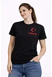 Kadın Türkiye Ay Yıldız Baskılı Taraftar Forma T-shirt - Siyah
