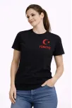 Kadın Türkiye Ay Yıldız Baskılı Taraftar Forma T-shirt - Siyah Kadın Türkiye Ay Yıldız Baskılı Taraftar Forma T-shirt - Siyah