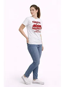 Kadın Türkiye Baskılı Tişört Ay Yıldız 2026 Dünya Kupası Taraftar Forma T-shirt - Beyaz