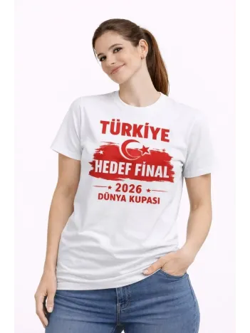 Kadın Türkiye Baskılı Tişört Ay Yıldız 2026 Dünya Kupası Taraftar Forma T-shirt - Beyaz