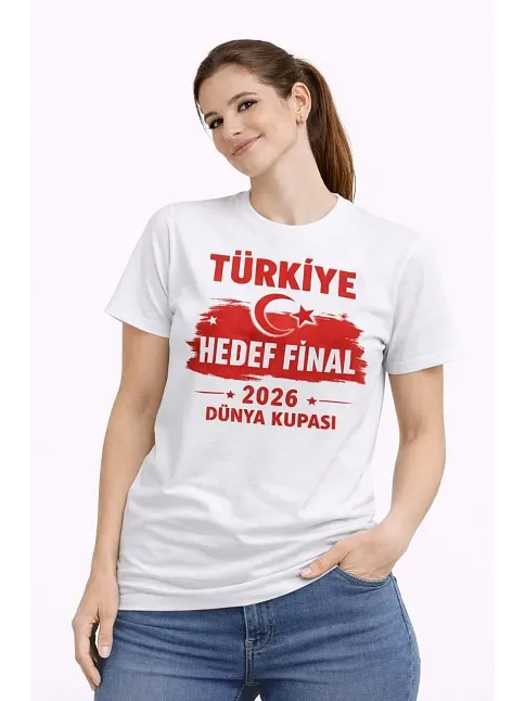 Kadın Türkiye Baskılı Tişört Ay Yıldız 2026 Dünya Kupası Taraftar Forma T-shirt - Beyaz