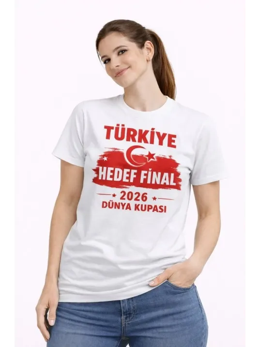 Kadın Türkiye Baskılı Tişört Ay Yıldız 2026 Dünya Kupası Taraftar Forma T-shirt - Beyaz