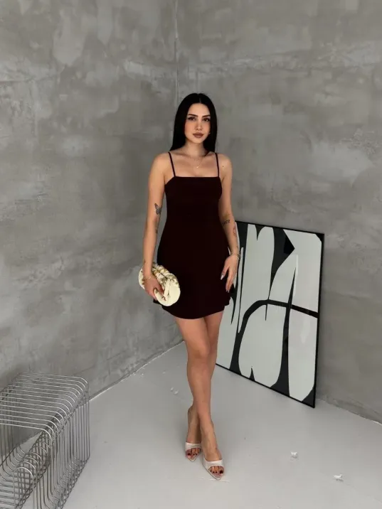 Kadın Askılı Şifon Mini Elbise Drapeli Bel Vücuda Oturan Yazlık Şık - Siyah