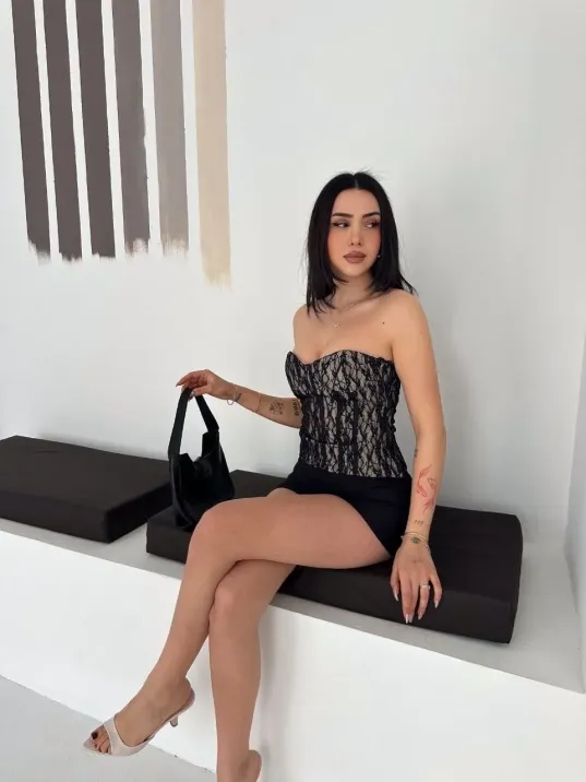 Kadın Fermuarlı Dantel Korse Straplez Bustiyer Transparan Şık Top - Bej