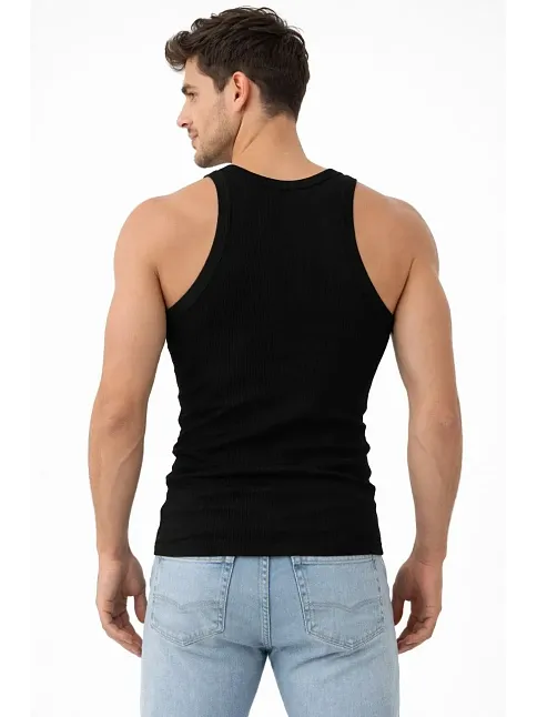 Erkek Fitilli Likralı Kaşkorse Atlet Vücuda Oturan Basic Şıklık - Siyah