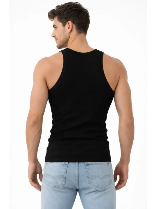 Erkek Fitilli Likralı Kaşkorse Atlet Vücuda Oturan Basic Şıklık - Siyah