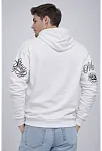 Erkek 3 İplik Pamuklu Kapüşonlu Baskılı Sweatshirt Hoodie - Beyaz