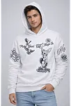 Erkek 3 İplik Pamuklu Kapüşonlu Baskılı Sweatshirt Hoodie - Beyaz