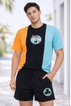 Erkek Nakışlı Tişört Şort İkili Takım Oversize Yazlık Kombin - Çok Renkli