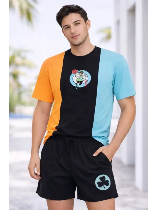 Erkek Nakışlı Tişört Şort İkili Takım Oversize Yazlık Kombin - Çok Renkli