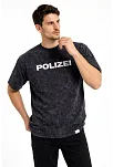 Erkek Asit Yıkamalı Baskılı Tişört Bisiklet Yaka Kısa Kollu Streetwear T-shirt - Siyah