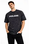 Erkek Asit Yıkamalı Baskılı Tişört Bisiklet Yaka Kısa Kollu Streetwear T-shirt - Siyah