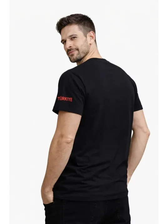 Erkek Türkiye Baskılı Tişört 2026 Dünya Kupası Taraftar Forma T-shirt - Siyah