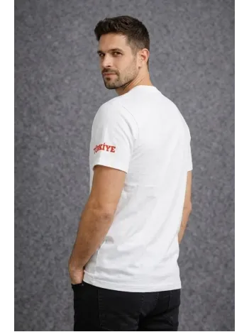 Erkek Türkiye Baskılı Tişört 2026 Dünya Kupası Taraftar Forma T-shirt - Beyaz