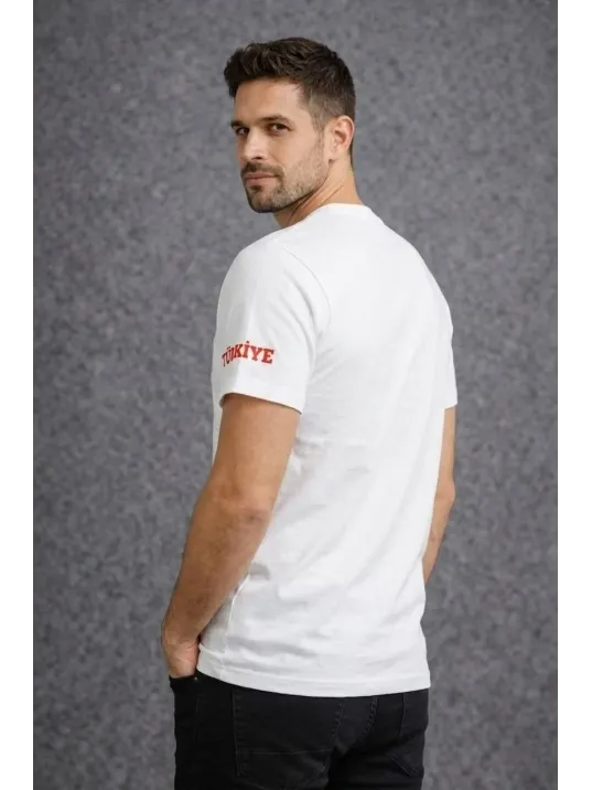Erkek Türkiye Baskılı Tişört 2026 Dünya Kupası Taraftar Forma T-shirt - Beyaz