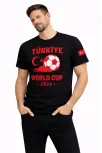 Erkek Türkiye World Cup 2026 Baskılı Tişört Futbol Temalı Forma T-shirt - Siyah