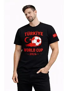 Erkek Türkiye World Cup 2026 Baskılı Tişört Futbol Temalı Forma T-shirt - Siyah