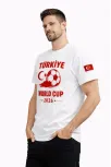 Erkek Türkiye World Cup 2026 Baskılı Tişört Futbol Temalı Forma T-shirt - Beyaz