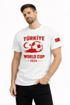 Erkek Türkiye World Cup 2026 Baskılı Tişört Futbol Temalı Forma T-shirt - Beyaz