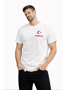 Erkek Türkiye Ay Yıldız Baskılı Taraftar Forma T-shirt - Beyaz
