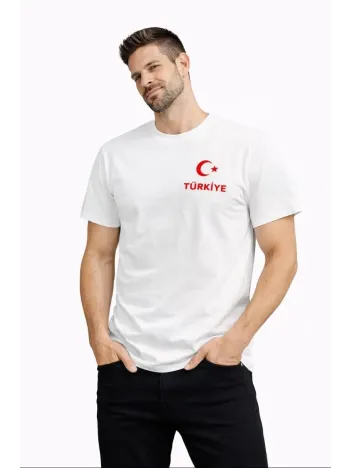 Erkek Türkiye Ay Yıldız Baskılı Taraftar Forma T-shirt - Beyaz